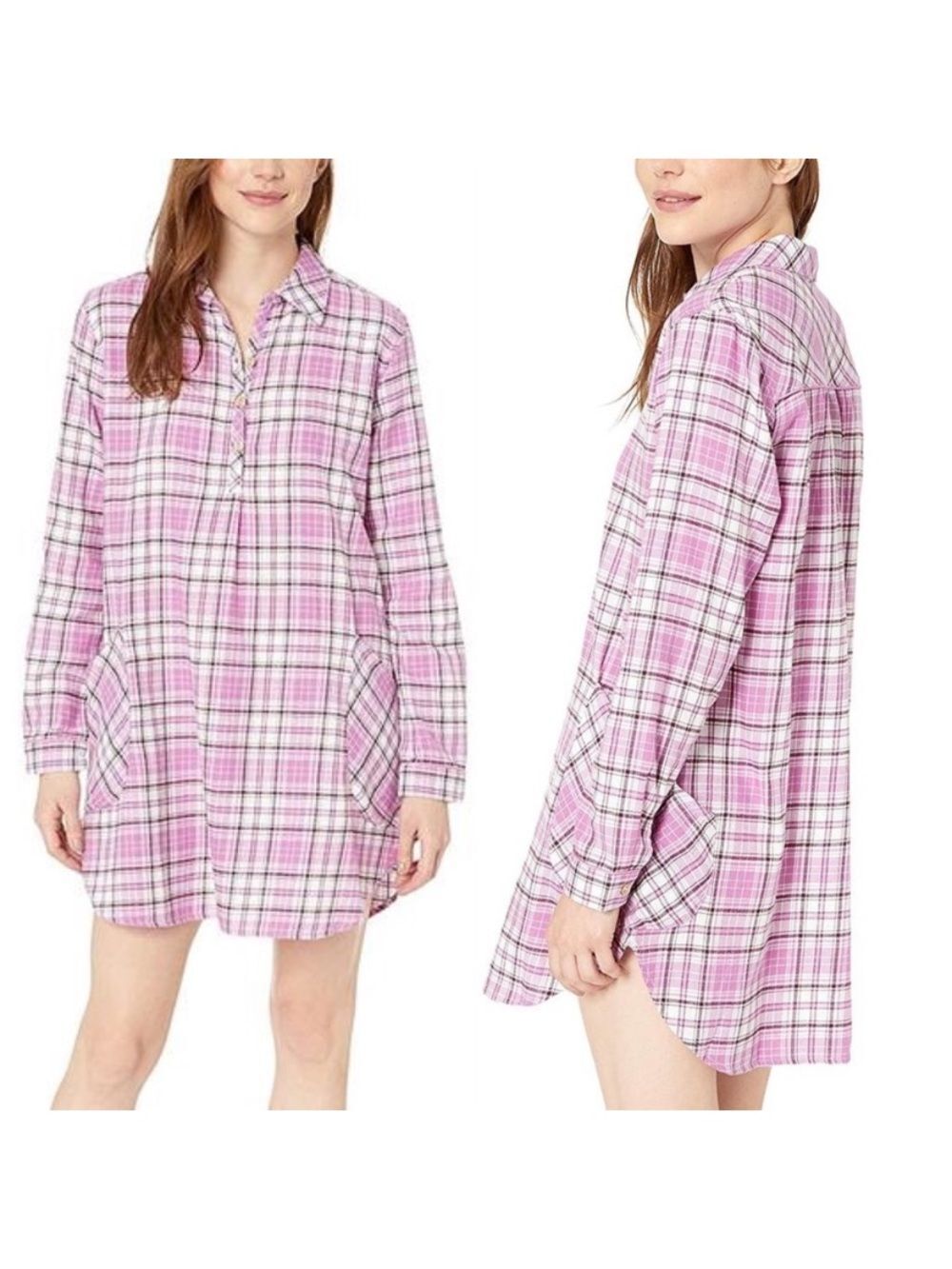 UGG Gabri Flannel Purple Pink Plaid Long Sleeve Sleep Shirt XS Cottage Coquette